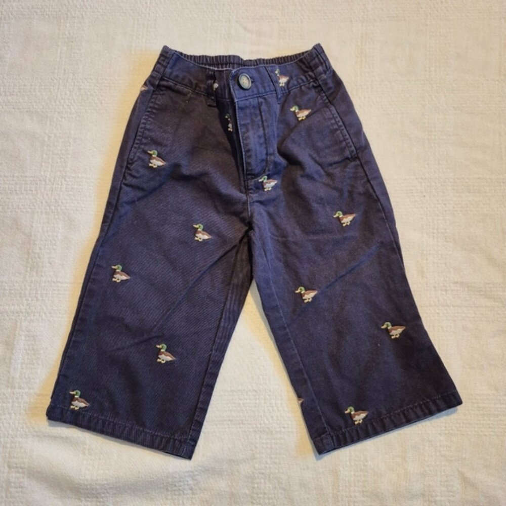 Janie and Jack boys size 12-18 months mallard duck embroidered pants, VGUC